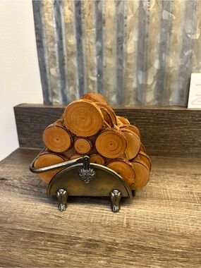 VTG House of Lloyd (6) Wood Log Coasters & Holder